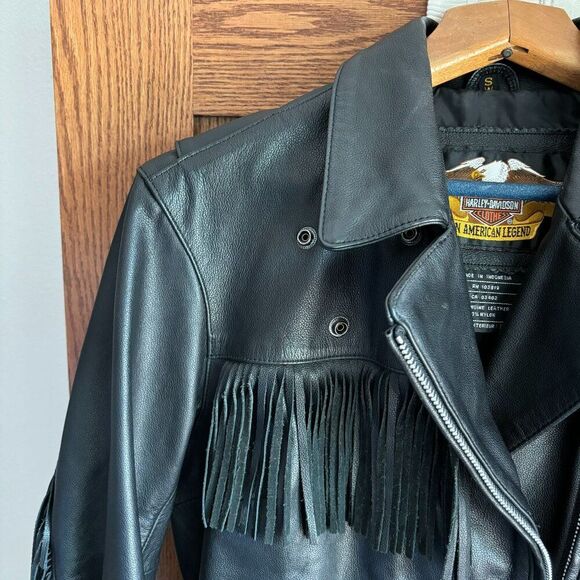 Harley Davidson Leather Jacket Women S Black Zipper Fringe Grunge Moto Mint - Picture 5 of 16